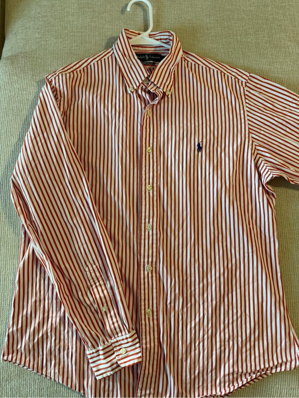 Ralph Lauren Red and White Striped Long-Sleeve Button-Down Shirt